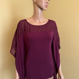 WHBM Burgundy Butterfly Sleeve Top, Size S